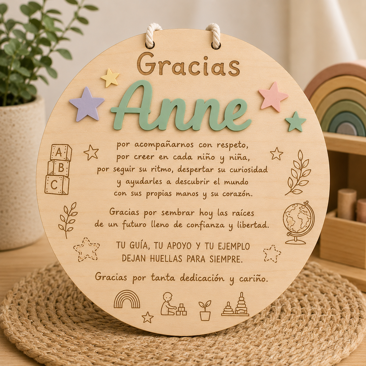 Placa Personalizada de Madera - Regalo de Agradecimiento para Profesores 💚
