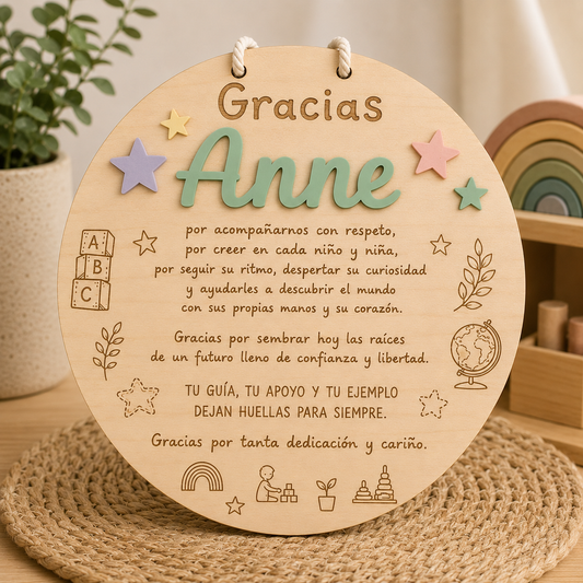 Placa Personalizada de Madera - Regalo de Agradecimiento para Profesores 💚