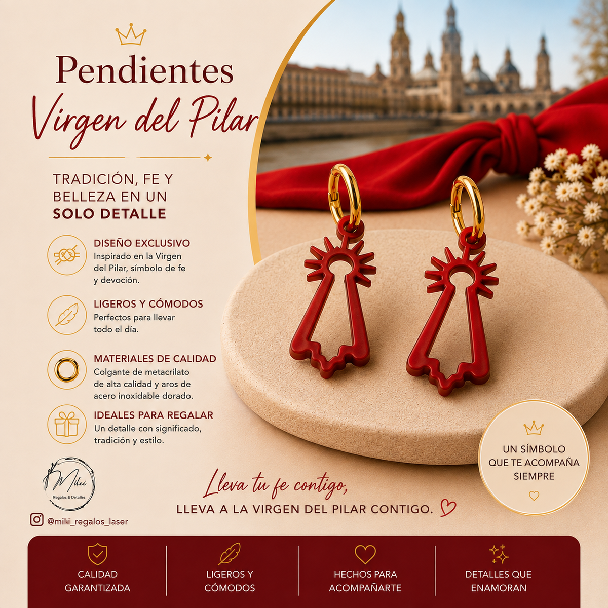 Pendiente Milallin Virgen Pilar Floral