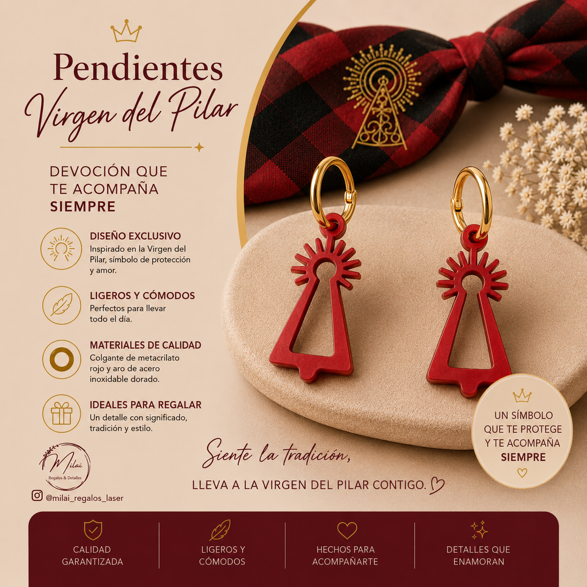 Pendiente Milallin Virgen Pilar Clasica