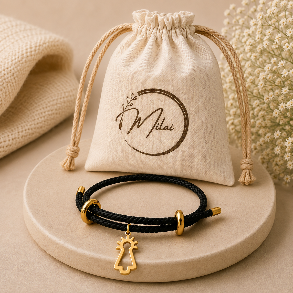 Pulsera Virgen del Pilar Lisa Negra