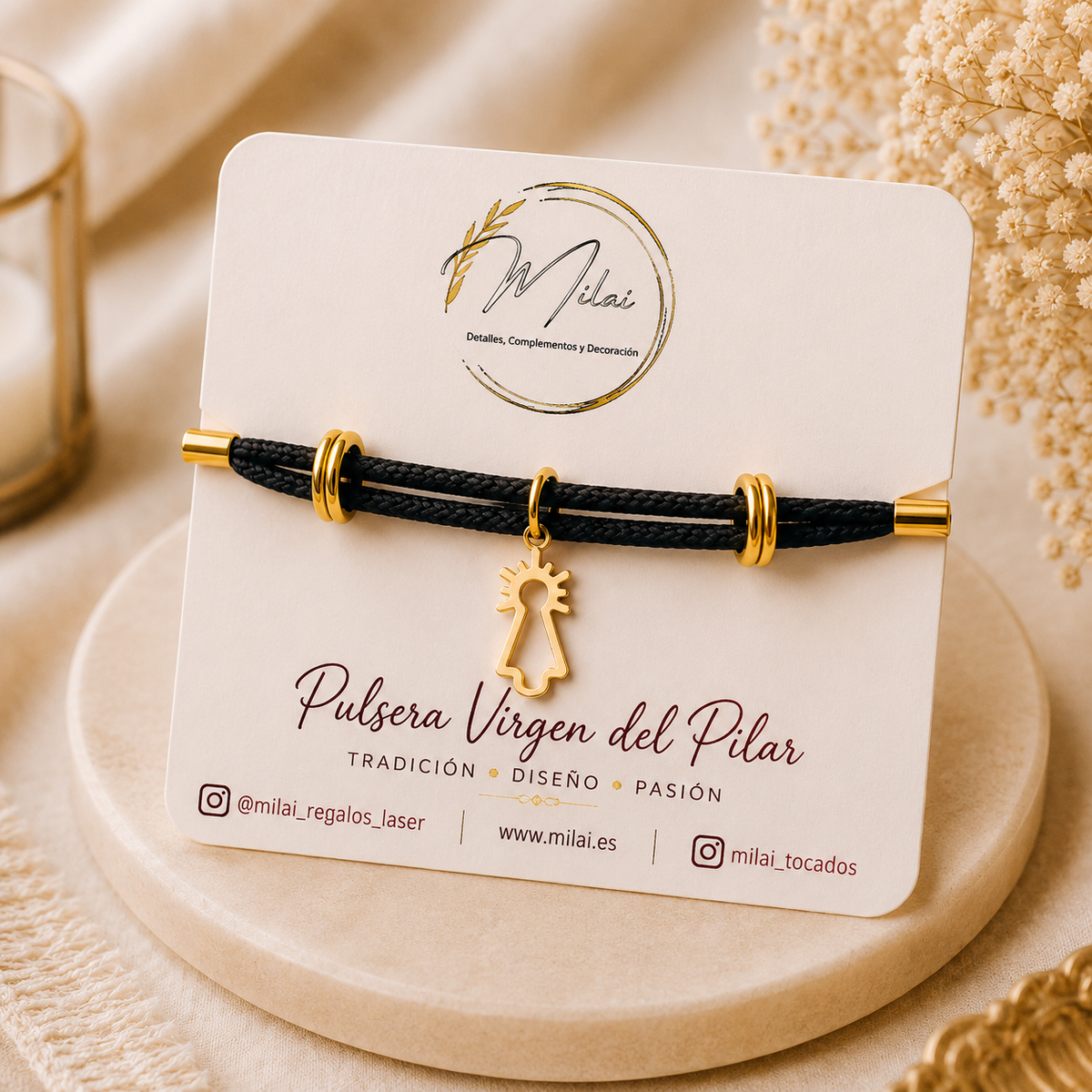 Pulsera Virgen del Pilar Lisa Negra